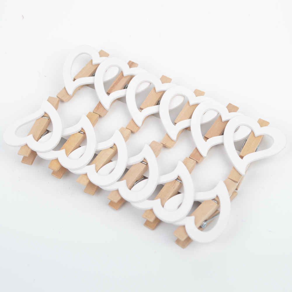Plywood Hollow White Heart Photo Paper Pegs For Wedding Decor