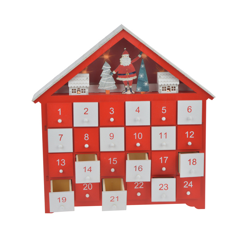 Wooden Led Light Santa Tree Advent Calendar Countdown Decorations