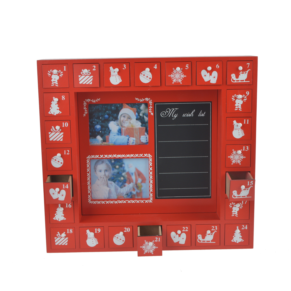 Wooden Red XMAS Photo and Blackboard  Advent Calendar
