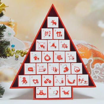 Red Wooden Christmas Tree Advent Calendar Ornament