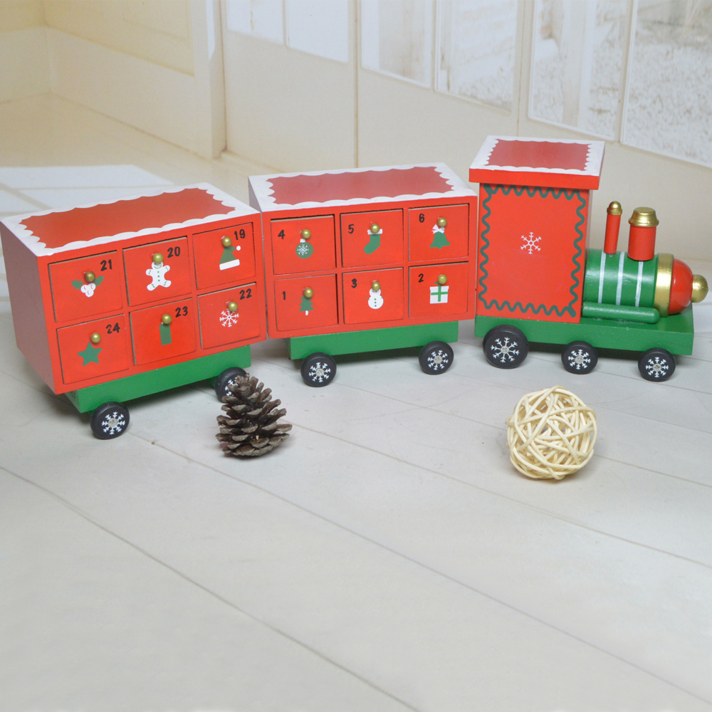 Wooden Christmas Advent Calendar Train With Two Carriages