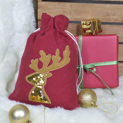 Reindeer Gunny Drawstring Christmas Gift Sacks