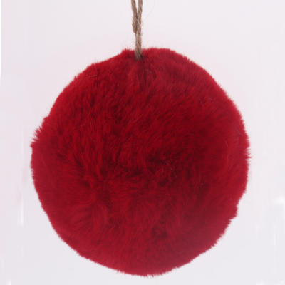 Fuzzy Faux Fur Red Christmas Ball Ornament