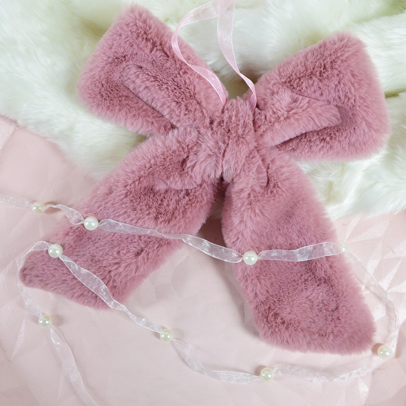 Winter Pink Fluffy Faux Fur Bow Hanging Decoration