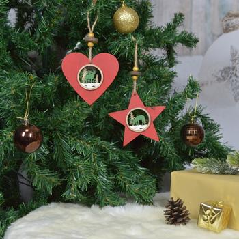 Red Wooden Hollow Wood Art  Christmas Tree Decoration