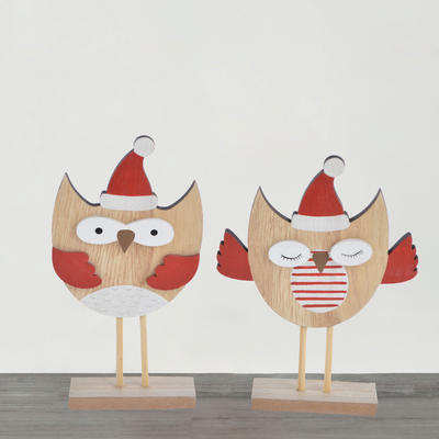 Wooden Natural Color Owl Christmas Decorations