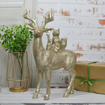 Champagne Polyresin Stands Deer Statue Christmas Ornaments