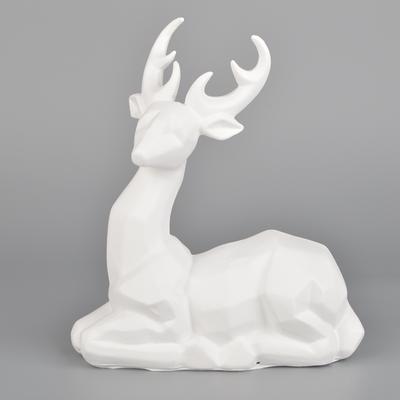 Resin White Kneeling Deer Statue Figure Table Ornaments