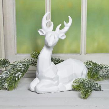 Resin White Kneeling Deer Statue Figure Table Ornaments