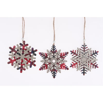 Wooden Red Lattice Gold Dust Snowflake Christmas Tree Decoration
