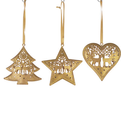 Hanging Vintage Look Reindeer Heart Star  Ornament