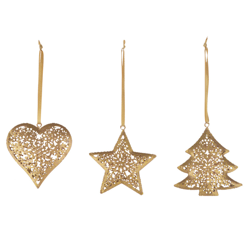 Champagne Gold metal snowflake Heart Decoration