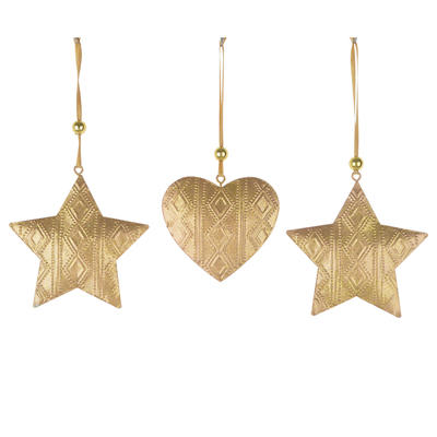 Glitter Gold Metal star Ornaments Embossed