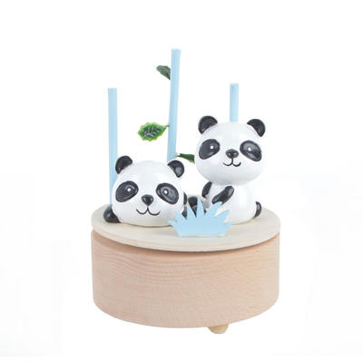 Wooden revolving panda music box children gift