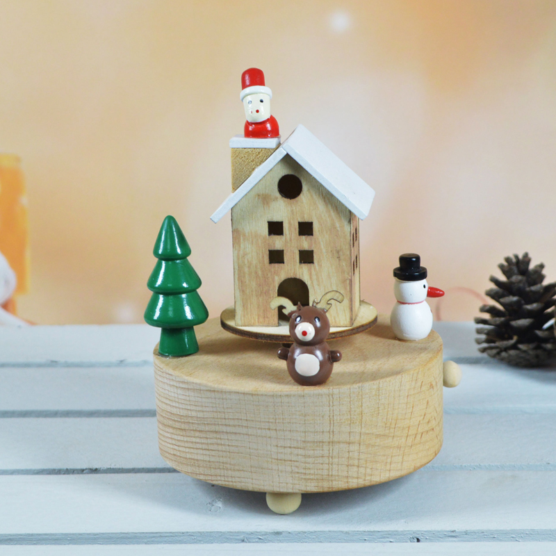 Wooden Gift Rotating Christmas snowman music box Decor