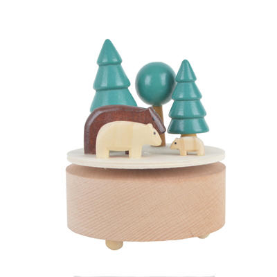 Hand-made wooden rotating bear music box Home Decoration Accessories