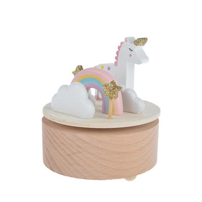 Wooden Cute revolving unicorn music box