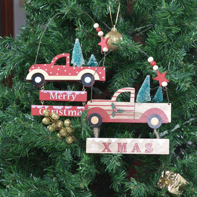 Merry Christmas board wooden truck decoration home wall hanging tree ornament