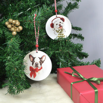 wooden ball hanging decoration lovely dog custom photo printed Christmas pendant