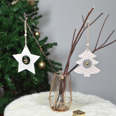 Wooden star Christmas tree hanging decoration hollow out with jingle bell