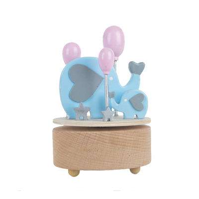 Handmade wooden happy elephant rotating music box