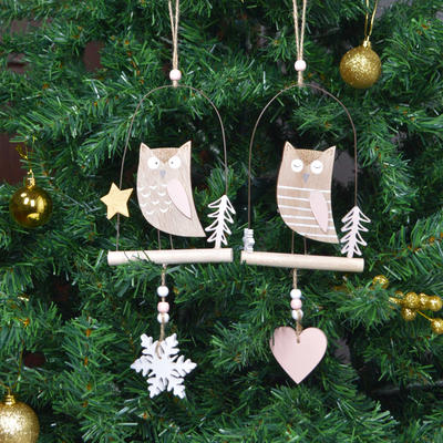 Handicraft wall hanging decorative figurine wooden owl hanging tree ornament