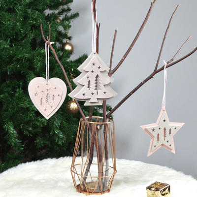 Wooden star/tree/heart hanging decoration 2 layers hollow out Christmas Tree Ornament