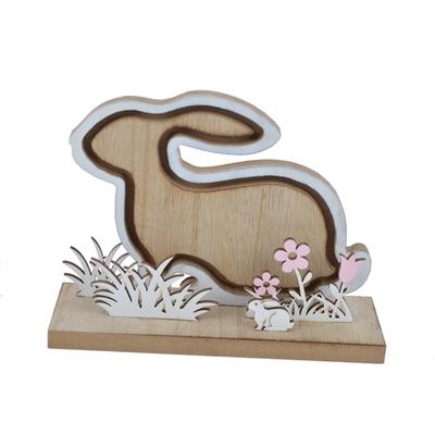 Easter wooden rabbit decoration with the small baby