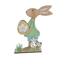 Wooden bunny with a egg and flower on hand easter rabbit decoration