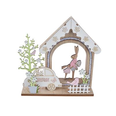 New design wooden rabbit with a small baby spring house decoration