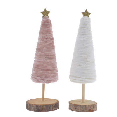 Soft Velvet standing tree shape with wood base adding top star christmas decoration holiday gifts