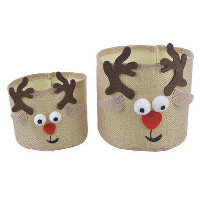 Christmas Storage Bag Candy Gift Jute Fabric Box With Lovely Deer Design