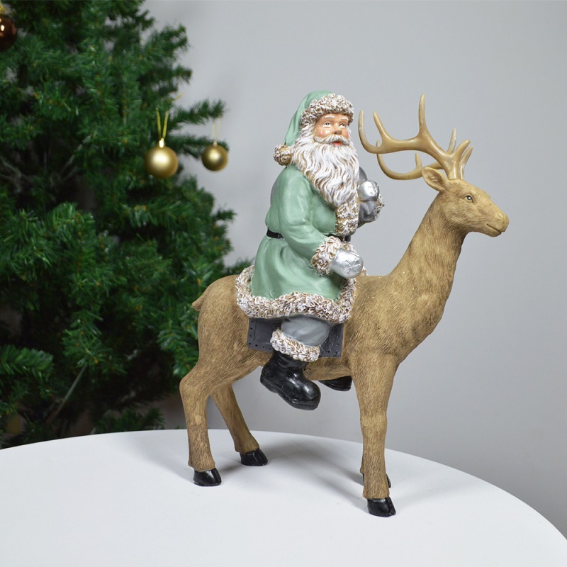 Polyresin christmas Santa Claus rides an elk home tabletop decoration