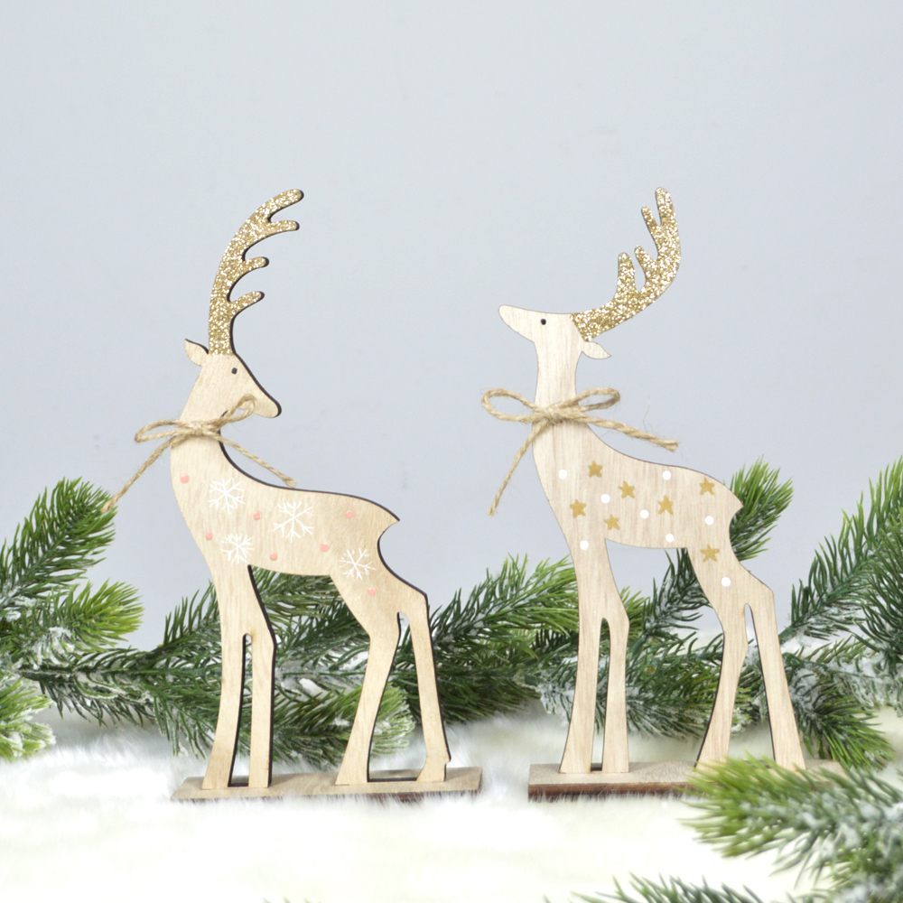 plywood christmas elk with gold dust decoration