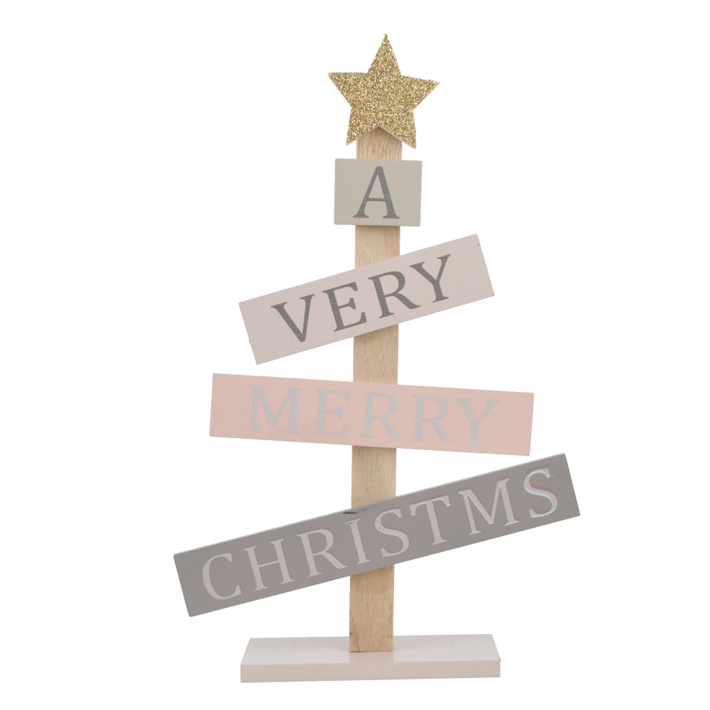 ODM wooden Christmas tree model writes the blessing language desktop decoration