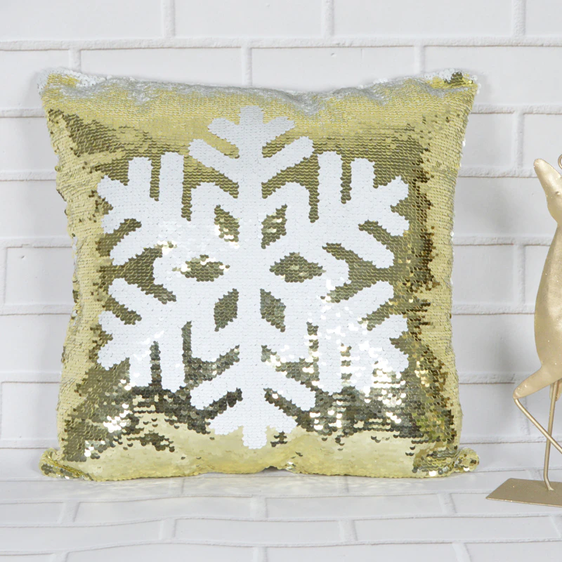 Fashion 40 X 40cm gold and white snowflake sequin Sparkle pillow Christmas gifts Christmas home decor supplie