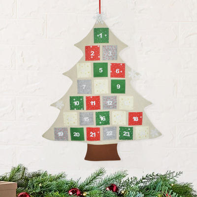 High quality felt Christmas tree shaped and snowflake 1-24 small bag advent calendar pendents