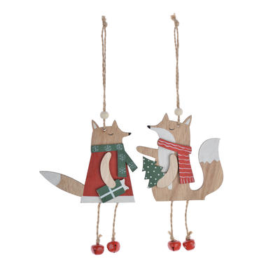 Hot sale wooden christmas fox hanging xmas tree ornament