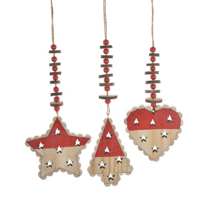 Wooden christmas heart star tree hanging with beads