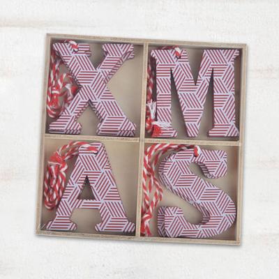 Wooden christmas letter hanging ornaments set of 8pcs