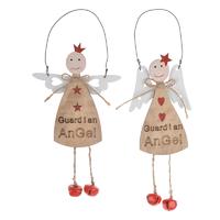 Loverly christmas wooden angel hanging with metal handle