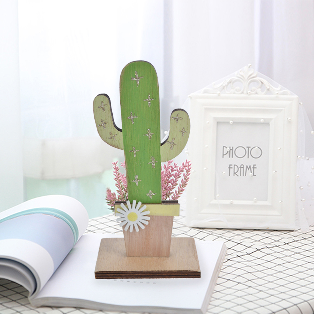 Wooden Standing Cactus Tabletop Decoration Home Craft Tangchen