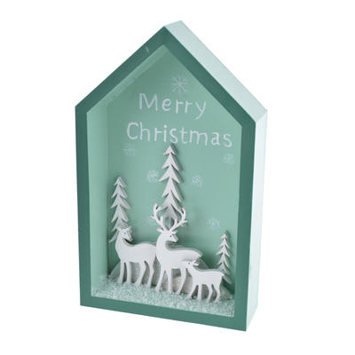 Sell wooden house with elk Merry christmas tabletop ornaments