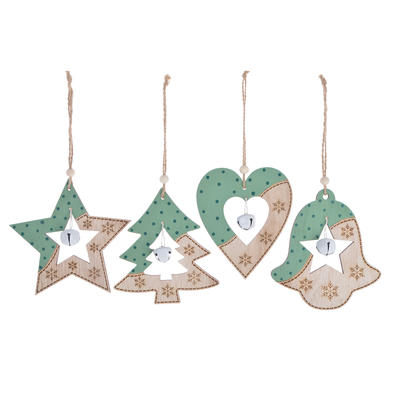 Wood laser heart star tree bell shaped pendant Christmas party tree decorations
