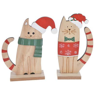 Wooden Christmas ornament with cute winter kittens wrapped in scarves