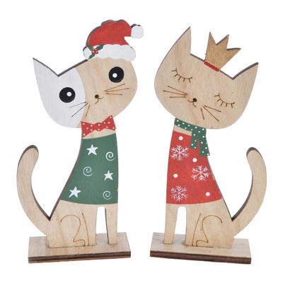 New wooden winter Christmas kitten with a hat decoration for 2020