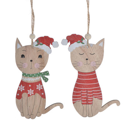 New wooden winter Christmas kitten pendant with hat for 2020