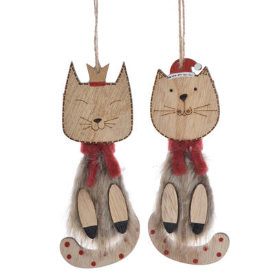 Rustic Wooden winter cat Christmas plush hanging ornament
