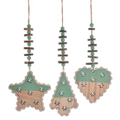 Wooden star tree heart garland with the beads Hanging decoration