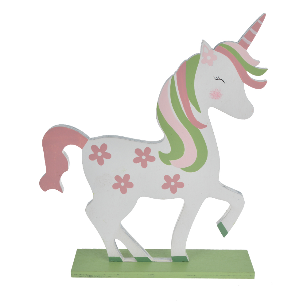 Wooden Easter spring colorful unicorn table decorations